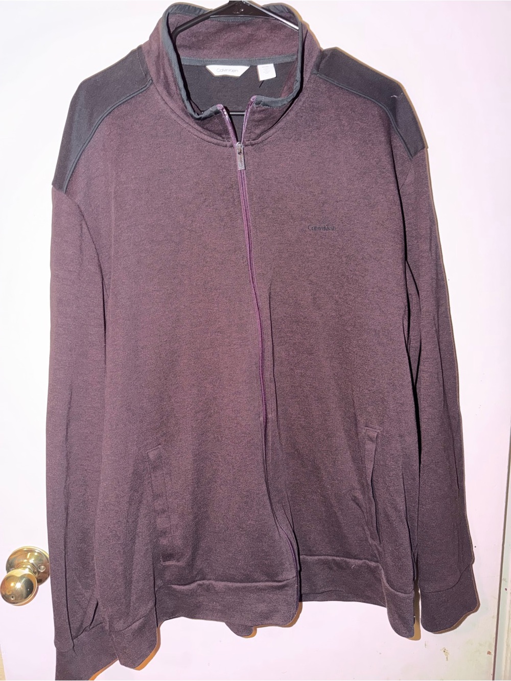 Calvin Klein Men's Zip-Up Sweater Jacket in Maroon with Black Accents Size XXL
